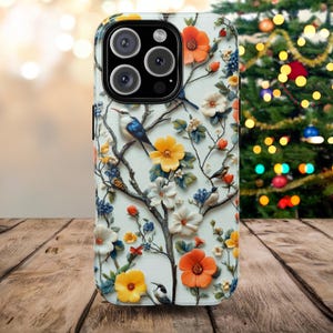 Capa de telefone com pássaro floral, capa de telefone com pássaro e floral / iPhone 16 15 14 13 12 11 pro max | Samsung Galaxy S22 S23 S24 Ultra, Google Pixel 6 7 8