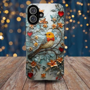 Capa de telefone com pássaro de vidro manchado, / iPhone 16 15 14 13 12 11 pro max | Samsung Galaxy S22 S23 S24 Ultra, Google Pixel