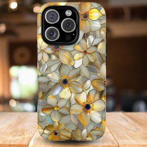 Telefoonhoesje glas-in-lood bloemen, telefoonhoesje mozaïek / iPhone 16 15 14 13 12 11 pro max | Samsung Galaxy S22 S23 S24 Ultra, Google Pixel