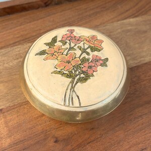 Vintage Brass Trinket Box: Hand-Painted Floral Enamel Jewelry Keepsake