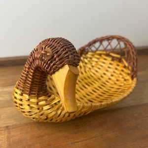 Vintage Woven Wicker Two Tone Brown Extra Wide Duck Basket | Rustic Farmhouse Decor