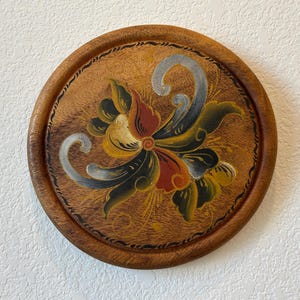 Vintage Hand-Painted Floral Wooden Wall Plaque | Wooden Wall Art with Floral Motif