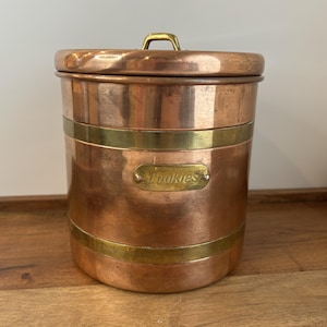 Vintage Copper Cookie Canister: Brass Accents, &#39;Cookies&#39; Label