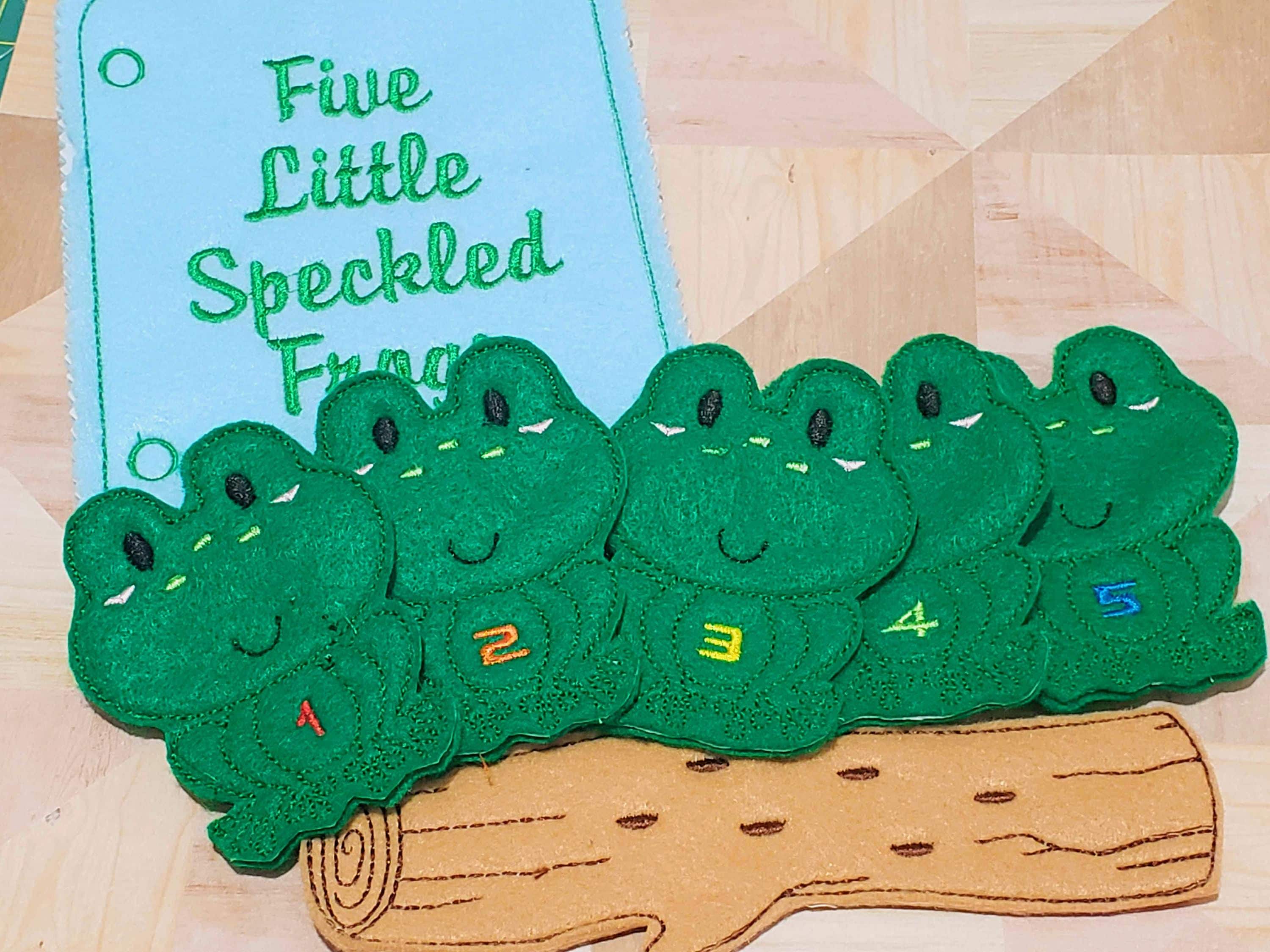 Busy book, 5 little speckled frog finger puppets, quiet book page, children's nursery rhyme song  QB156