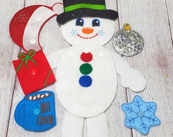 Felt Snowman play set - snap on and off pieces - measures 17" when put together - Fun travel game for kids