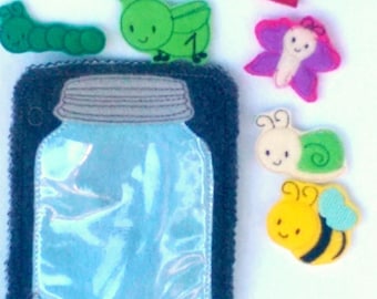 Felt quiet book - Toddler quiet book - Quiet book page - Toddler busy book - Busy book page - Felt busy book  -  Bug jar page #QB24