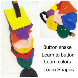 Felt learn to button snake - learning color - educational toy - toy for autism - toddler learning activity for busy bag- preschool toy #3850