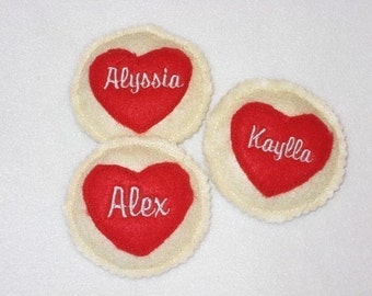 Personalized Heart Felt Cookies - Valentines Personalized Heart Cookies - Party Favor or School Classmate Gift -  Pretend Felt Food  #1003