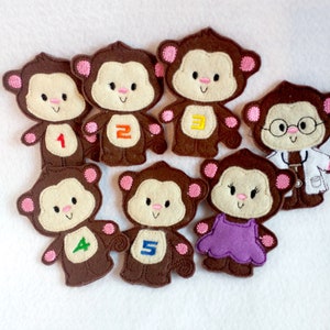 Five counting monkeys finger puppet toddler quiet book page felt busy book QB148 image 3