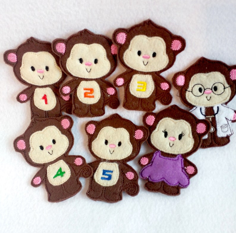 Five counting monkeys finger puppet toddler quiet book page felt busy book QB148 image 3