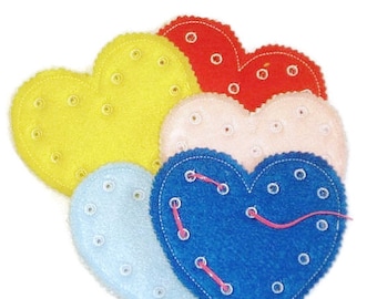 Heart lacing card - learning activity - party favor - sewing card - hand eye coordination -  #3915