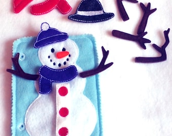 Felt Snowman Page – Toddler Busy Book Activity (5" x 7")