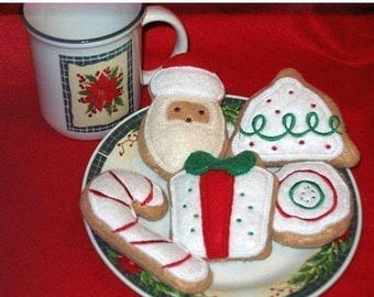 Stuffed Christmas Cookies Set Of 5 - Pretend felt play food and Christmas decor  #PF2514