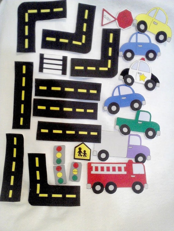 Car felt shapes set 23 pieces felt shapes for flannel boards or felt boards Educational homeschool #3841 Il_570xn
