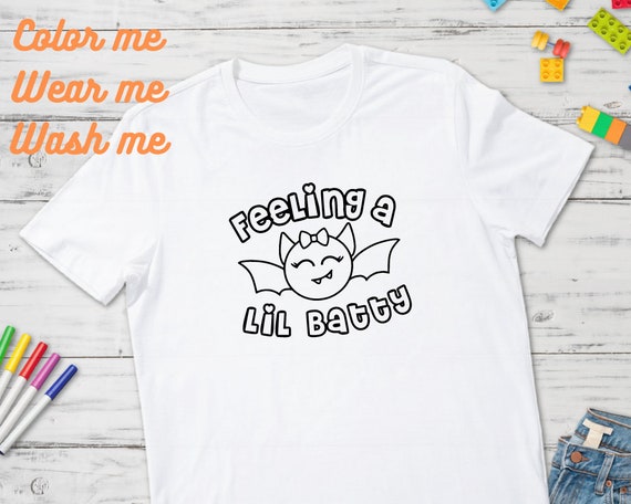 Halloween feeling a little batty Coloring shirt for kids, reusable coloring T-shirt activity for children, Halloween coloring activity Il_570xn