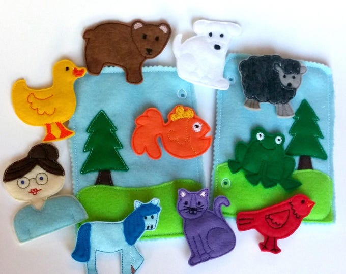 Felt Quiet book page - busy book -  Bear and friends activity book - 2 pages - toddler learning toy - story time - Story board - #QB129