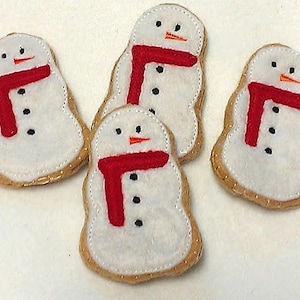 Christmas felt Snowman Cookies Set Of 4 Play food stocking stuffers - Christmas decor - #PF2563