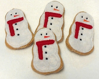 Christmas felt Snowman Cookies Set Of 4 Play food stocking stuffers - Christmas decor - #PF2563