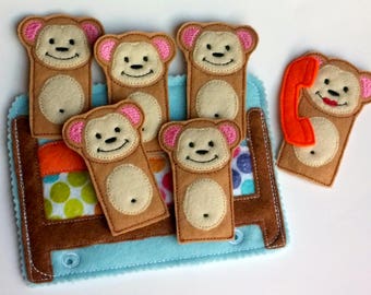 5 little monkeys Quiet book page - finger puppets - toddler learning toy - educational gift - church quiet toy - preschool toy - QB124