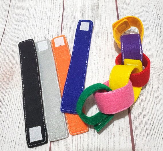 Felt snap, button, or hook and loop chains set of 10 loops busy bags, kids closure practice