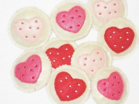 Valentine heart cookies set of 4 - Felt play food - pretend food - pl…