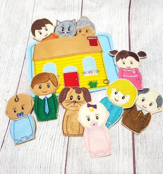 My Family Felt finger Puppets with house and RV quiet book pages, Finger puppet educational toddler toy Il_570xn
