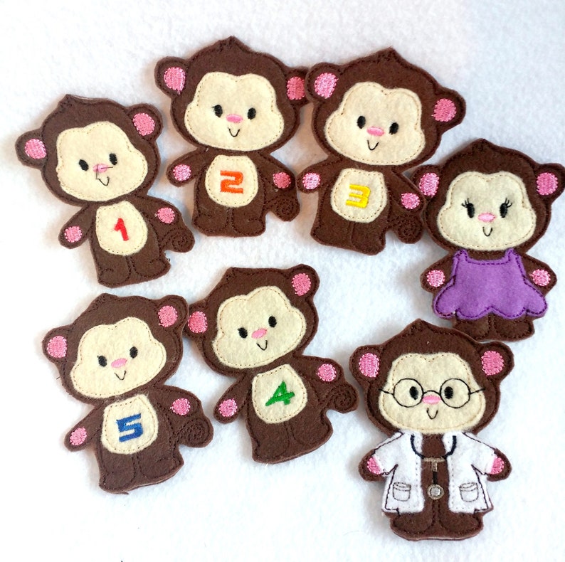 Five counting monkeys finger puppet toddler quiet book page felt busy book QB148 image 2