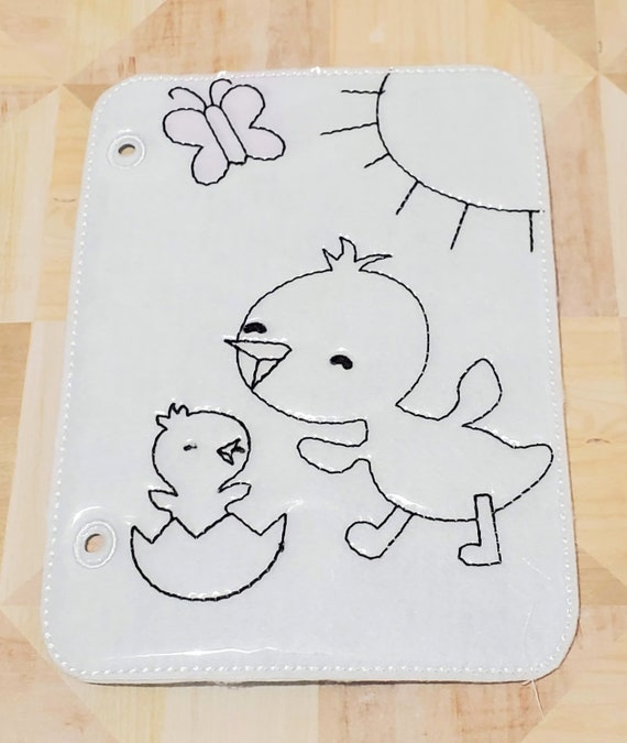 Quiet book Chick with baby reusable coloring quiet book page for kids QB193