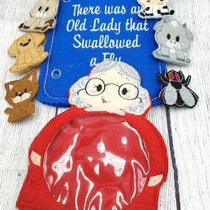Old lady who swallowed a fly quiet book page Great for children all animals are finger puppets - #222