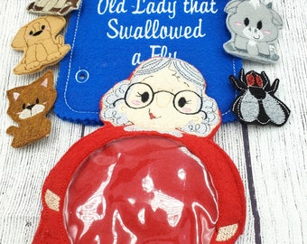Old lady who swallowed a fly quiet book page Great for children all animals are finger puppets - #222