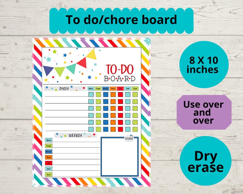 Dry Erase Chore Chart for Kids Kids to Do List Reusable Etsy