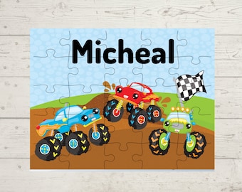 Personalisierte Monstertruck Puzzle - Puzzle für Kinder, Lernspielzeug, Jungen Geschenk, Namenspuzzle, Weihnachtsstrumpf Stuffer