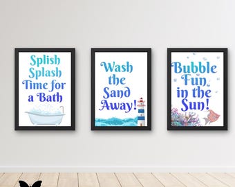Ocean-Themed Wall Art for Kids Bathroom Decor | Instant Download | Digital Only