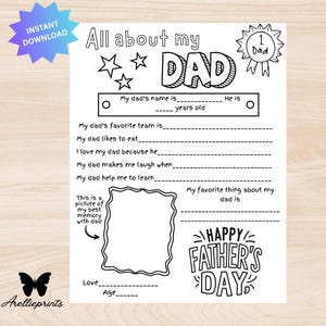 Alles over mijn vader Vaderdag kleurplaat afdrukbare aandenken | Leuke kinderactiviteit | Vadercadeau | Directe digitale download | DIY Vaderdagknutsel