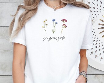 T-shirt fleurs, T-shirts fleurs sauvages et fleurs naturelles, T-shirt tendance, T-shirt d’été, chemise de jardin, chemise tendance femmes, cadeau pour elle