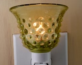 Fenton Vintage Olive Green Glass Bell With Hobnail Pattern Custom Made Night Light