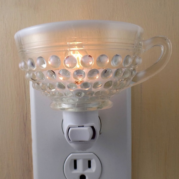 Pressed Glass Clear Moonstone Hobnail Glass Custom Tea Cup Night Light