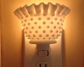 Fenton White Hobnail Pattern Glass Vase With Ruffled Top Night Light