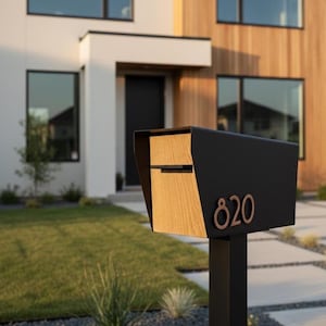 Post-mounted mailbox - custom mailbox - contemporary - modern design metal mailbox - metal house numbers