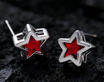 Punk rode sterstekers - minimalistische holle geometrische glazen zilveren oorbellen