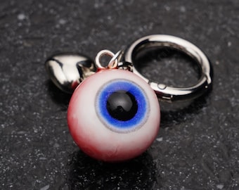 Minimalistische sleutelhanger blauwe oogbol: gotische boze oog-harshanger