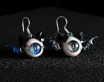 Gothic cat-eye-oorbellen vleermuisvleugel, harshangers, griezelige sieraden