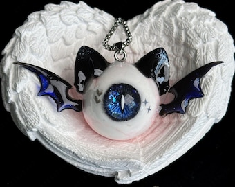 Gotische vleermuisvleugel oogappelketting, kattenoor blauwzilveren verticale pupilhanger