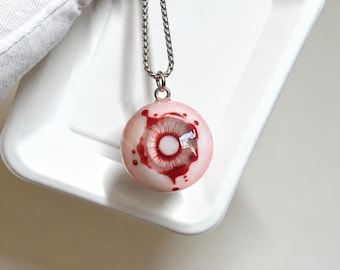 Red Eyeball Necklace, Gothic Eye Pendant, Horror Statement Jewelry, Creepy Halloween Accessory, Oddities Gift