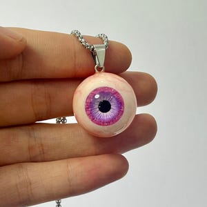 Handcrafted Pink Resin Eye Necklace Pendant, Gift for Goth & Punk, Eyeball Necklace
