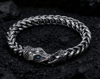 Pulsera de serpiente vikinga – Brazalete nórdico gótico con ouroboros para hombre