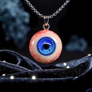 Gothic Blue Starry Sky Eyeball Necklace, Creepy Handmade Resin Jewelry, Weird Horror Pendant for Halloween, Alt Fashion Gift for Goth Lovers