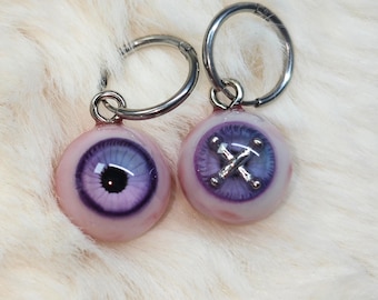 Pendientes de cruz morada con forma de globo ocular personalizados hechos a mano para joyería gótica y divertida para mujeres