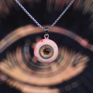 Gothic Vintage Eyeball Necklace, Steampunk Resin Pendant, Handmade Creepy Horror Jewelry, Unique Goth Gift for Alternative Fashion Lovers