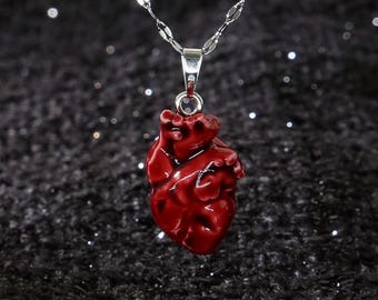 Red Anatomical Heart Pendant, Halloween Human Heart Necklace - Etsy